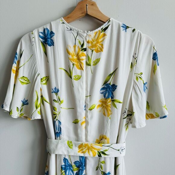 French Connection Cream Floral Belted High-Low Dress Size 6 NWOT - Picture 3 of 13